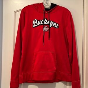 OSU Ohio State Buckeyes Scarlet & Gray Red Hoodie Polyester Appliqué Size L